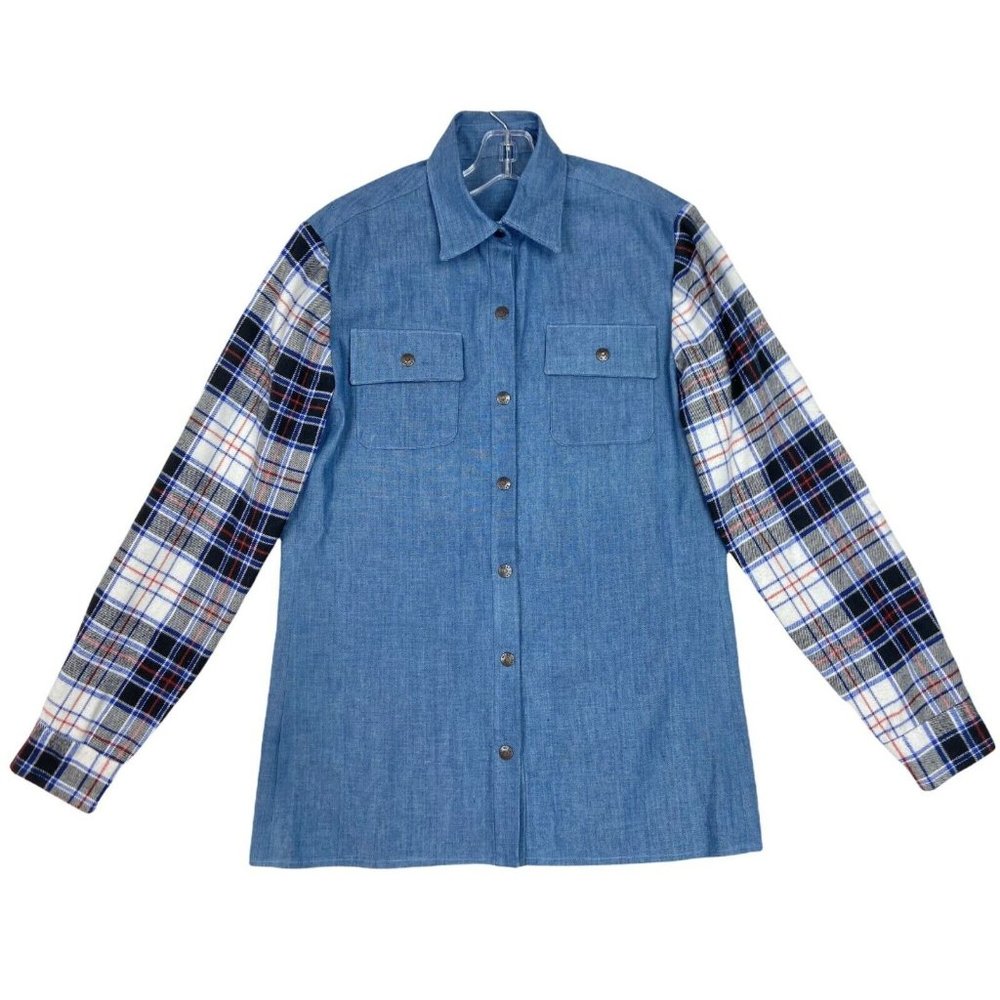 Vintage Denim Shirt West Cal. 45 Snap Button Front Flannel Sleeve Size Large